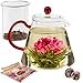 Teabloom Amore Glass Teapot Stovetop Safe Teapot with Removable Infuser (34 OZ) Two Blooming Tea Flowers Included
