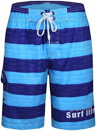 Men's Swim Trunks Quick Dry Stripe Board Shorts Swimwear Beach Shorts with Pockets,Blue,US XL- Asia XXXL