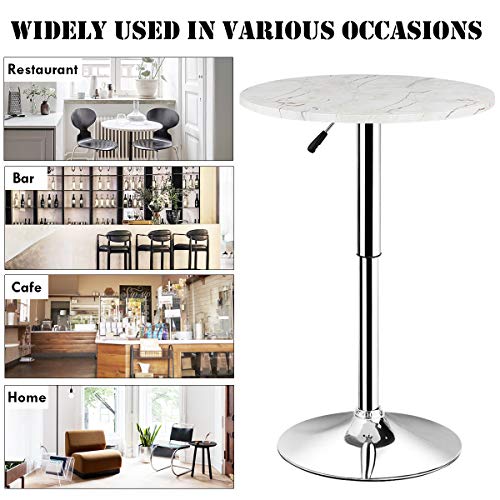 Giantex Round Pub Table Height Adjustable, 360° Swivel Cocktail Pub Table with Sliver Leg and Base for Home, Office Bar Table (White) (1)