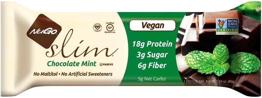 NuGo Nutrition Slim Protein Bars Vegan and Gluten Free Chocolate Mint 45g - 12 Bars