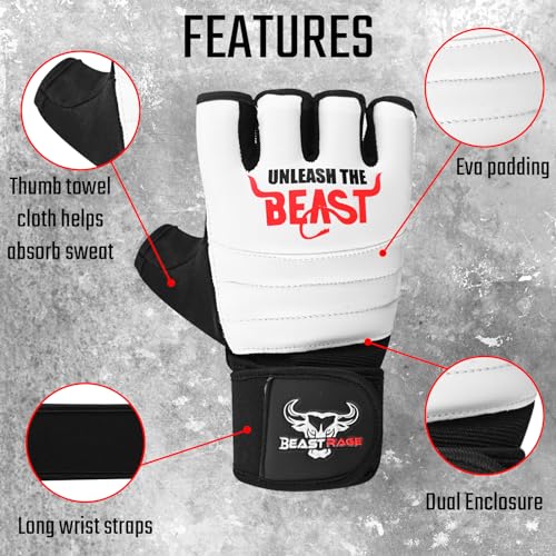 BEAST RAGE MMA Gloves Martial Arts Punch Bag Taekwondo Karate Mittens Gloves for Men and Women, Half Finger MMA Kickboxing Sparring Boxing Training Gloves
