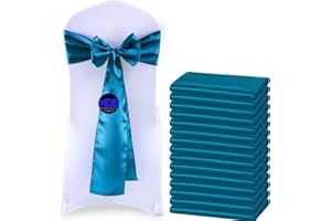 MDS-MEGADECORSUPPLY MDS Pack of 10 PCS Satin Chair Sashes Charmeuse Sateen Dining Chair Bows Ribbon Ties Back Sash for Wedding Party Birthday Home Hotel Restaurant Banquet Decoration (7 x 108 Inch, Dark Teal)