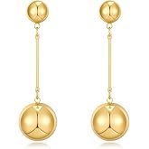 RAUCHBE Gold Double Ball Drop Earrings for Women Round Ball Earrings Thick Bead Earrings Stud Trendy Jewelry