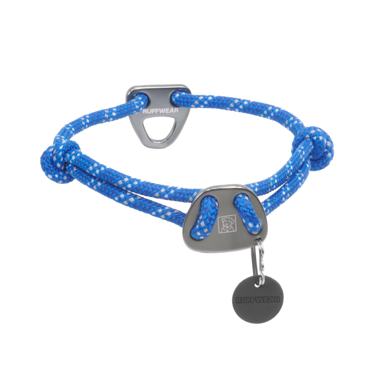 Ruffwear Knot-a-Collar Medium Dog Collar, Climbing Rope Reflective Pet Dog Collar with Aluminum V-ring Dog Lead Attachment, Adjustable & Strong for Dog Walking, Size M (36-50cm), Blue Pool