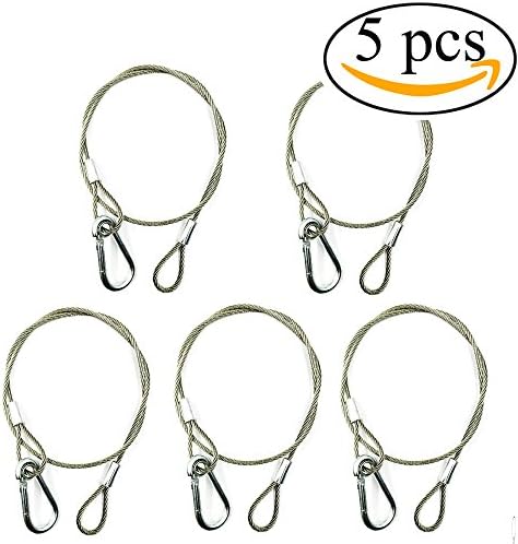 Mmei Pack of 5 25.6" Stainless Steel Safety Security Cable Wire Rope Heavy Duty 110 lb / 50kg for DJ Disco Party Stage Light Moving Head Light Truss Lighting LED