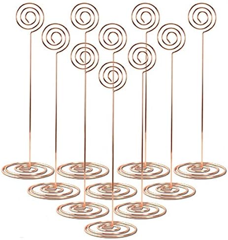 Conelelife Pack of 10 8.6 Inch Tall Lollipop Style Wire Memo Clip Holder Stand for Displaying Photos Number Cards for Home Office Wedding Use (Rose Gold)