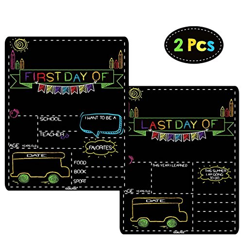 Personalized First Day and Last Day of School Sign 13" x 16" Large Chalkboard Style Photo Prop Back to School Supplies - 2 Pcs