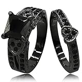 Black Rhodium Plated Princess Cut Heart Shape Wedding Engagement Ring