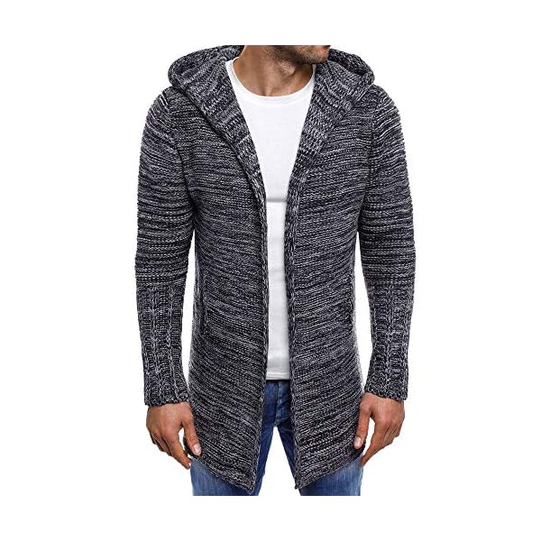 Men's Winter Clothes, Boomboom Men Hooded Solid Knitted Trench Long Sleeve Sweater Coats