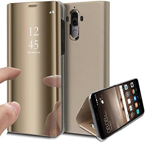 Case for Huawei Mate 10 Pro,Shell.KunyFond Cover Mirror Leather Wallet Bookstyle View Glass Mirror Effect Pattern Mobile Phone Flip Flop Standing Cool Men Women Faux Hard PC Interior Back Bumper-Gold