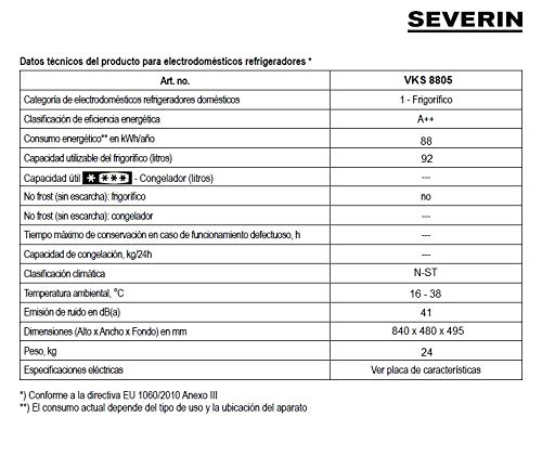 Severin VKS 8805 - Mini-Frigorífico de 95 l, blanco: Amazon.es ...
