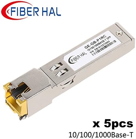 FiberHal for Cisco GLC-T Copper SFP Module, Gigabit RJ45 Mini-GBIC 10/100/1000M Auto-Negotiation Data Rate, 1000Base-T SFP Transceiver, Reach 100m, Pack of 5
