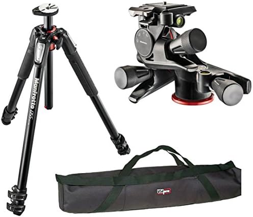 MANFROTTO MT190XPRO3 3 SECTION ALUMINUM TRIPOD KIT W/ MHXPRO-3WG XPRO GEARED QUICK RELEASE HEAD AND A VIDPRO 35 INCH TRIPOD CASE