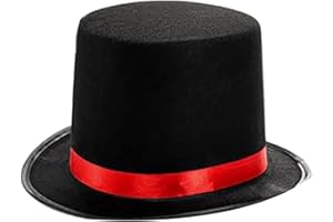 Zgehnao Hat Wear,Elegant Magician Hat Top Hat with Ribbon for Unisex Fashion Accessory Stylish Lady Panama Hat Detail Red