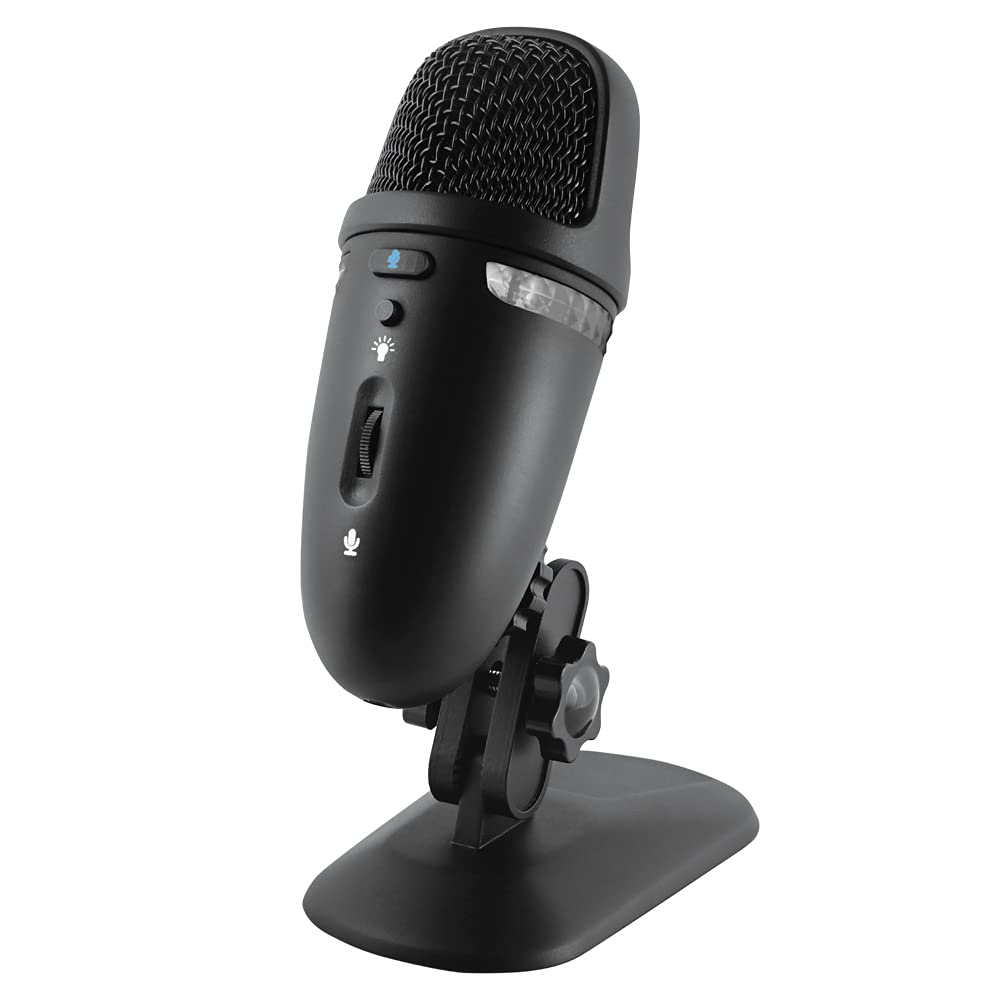 Cyber Acoustics Premium USB Condenser Microphone with Colored LED Lights - Featuring Dual Recording Patterns - Compatible with PC and Mac (CVL-2009)