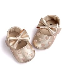 RVROVIC Baby Girls Shoes PU Soft Sole Bow Prewalker 0-18 Months (11cm (0-6months), Heart Gold)