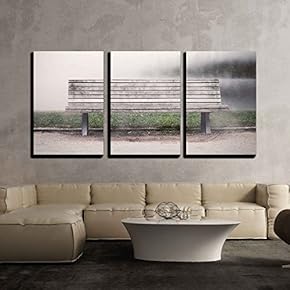 3 Piece Canvas Wall Art - Lonely Bench in The Forest Background - Modern Home Art Stretched and Framed Ready to Hang - 16"x24"x3 Panels