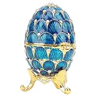 Wal front Jewelry Organizer Diamante Trinket Box Vintage Faberge Style Egg Collectible Enameled Easter Egg Decoration Crafts Gift(Blue)