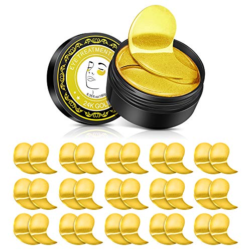 Collagen Under Eye Gel Patches Reduces Wrinkles，Anti-Aging and Lightens Dark Circles Under Eyes，24K Gold Snail Repair Intensive Under Eye Treatment Mask，30 Pairs