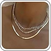 Erimberate Punk Layered Tennis Chain Necklace Snake Bone Chain Necklace Gold Snake Chain Necklace Bohemian Vintage Crystal Choker Necklace Flat Herringbone Necklace