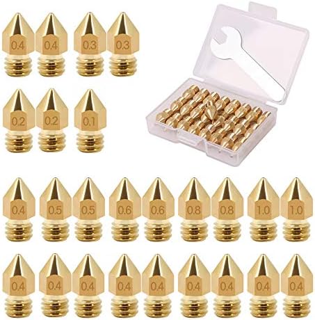 25PCS MK8 Nozzle 0.1mm,0.2mm,0.4mm,0.1mm,0.8mm,1.0mm 3D Printer CR 10 Nozzle with Storage Box,for 3D Printer Makerbot Creality CR-10 (25 PCS)