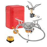Lixada Camping Gas Stove,Camping Cookware Set Folding Mini Pocket Stove Split Burner with Gas Conversion Head Adapter(Optional)