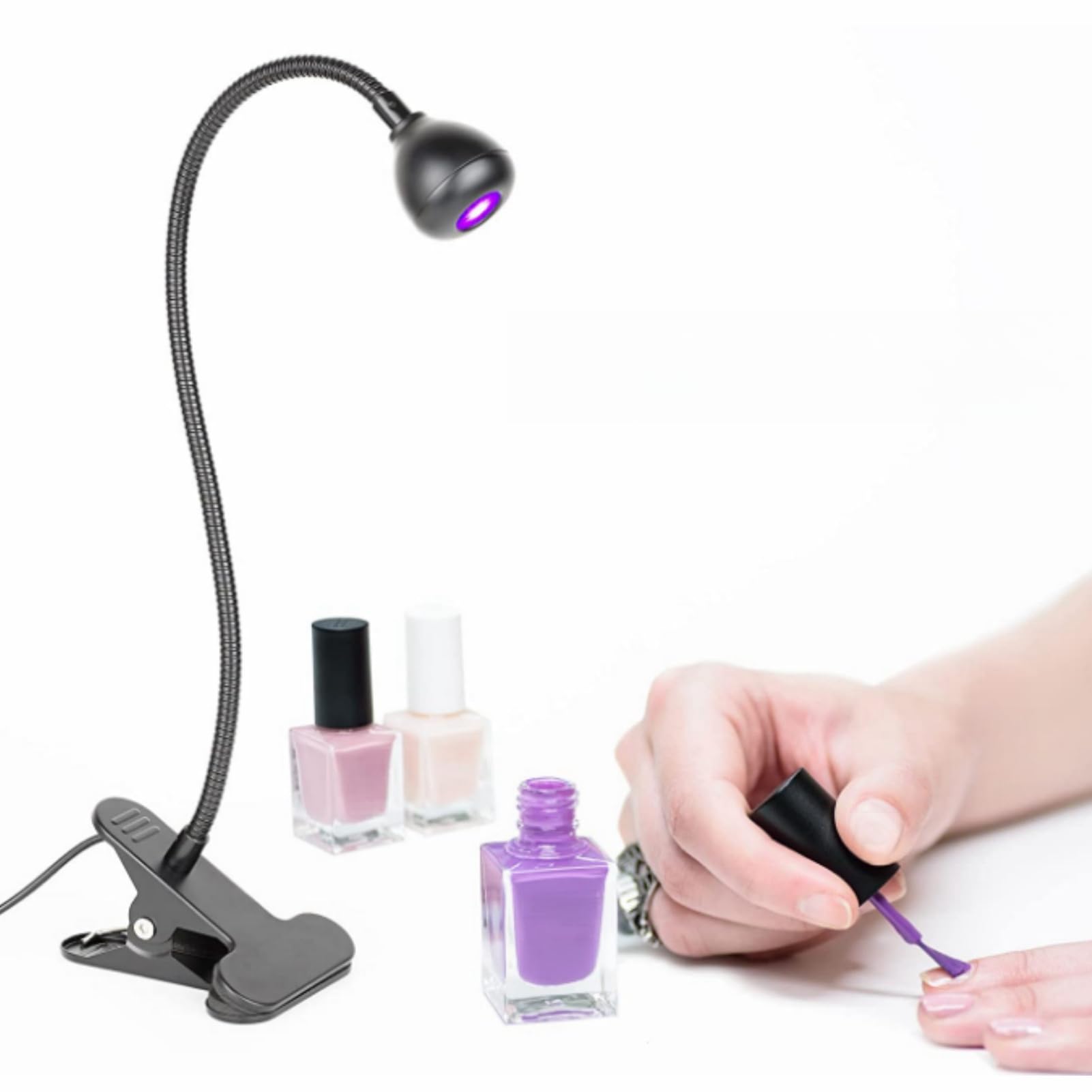 395nm‑405nm UV LED Light with Gooseneck and Clamp for UV Gel Nail and Ultraviolet Curing, Portable 360 Degrees Adjustment Mini Nail Light Clamp, Mini Desk Light USB Curing Lamp Light