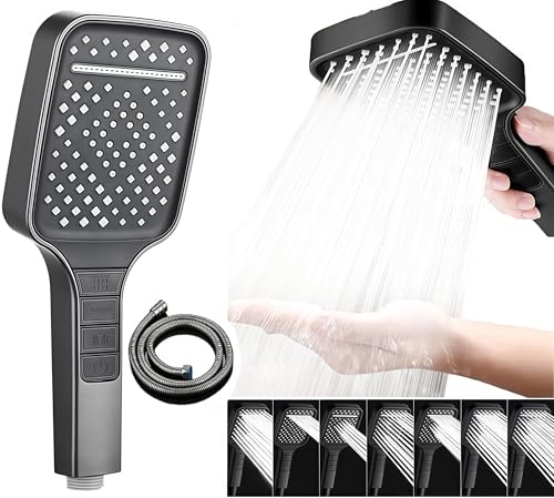 Orchid M® Shower Head,7 Spray Modes Magic Button Control with Oversized 10" Rainfall Showerhead 60 Inch Hose & Adjustable Pressurized Water Outlet ABS Anti-Rust for Bathroom/Hotel(Black)