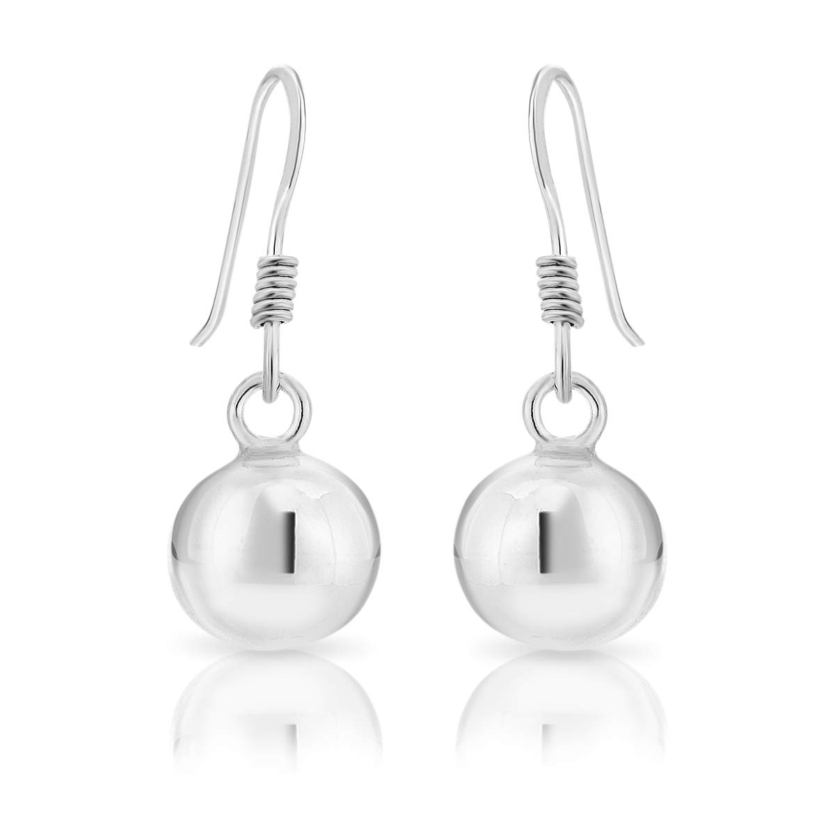 DTPSilver - 925 Sterling Silver Dangle Hook Ball Earrings 8 x 26 mm — image 1