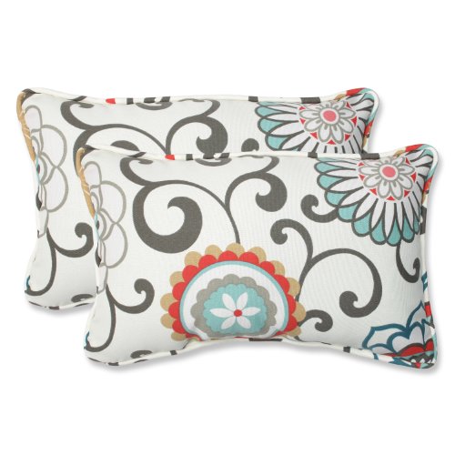 Pillow Perfect Outdoor Pom Pom Play Peachtini Rectangular Throw Pillow, Set of 2