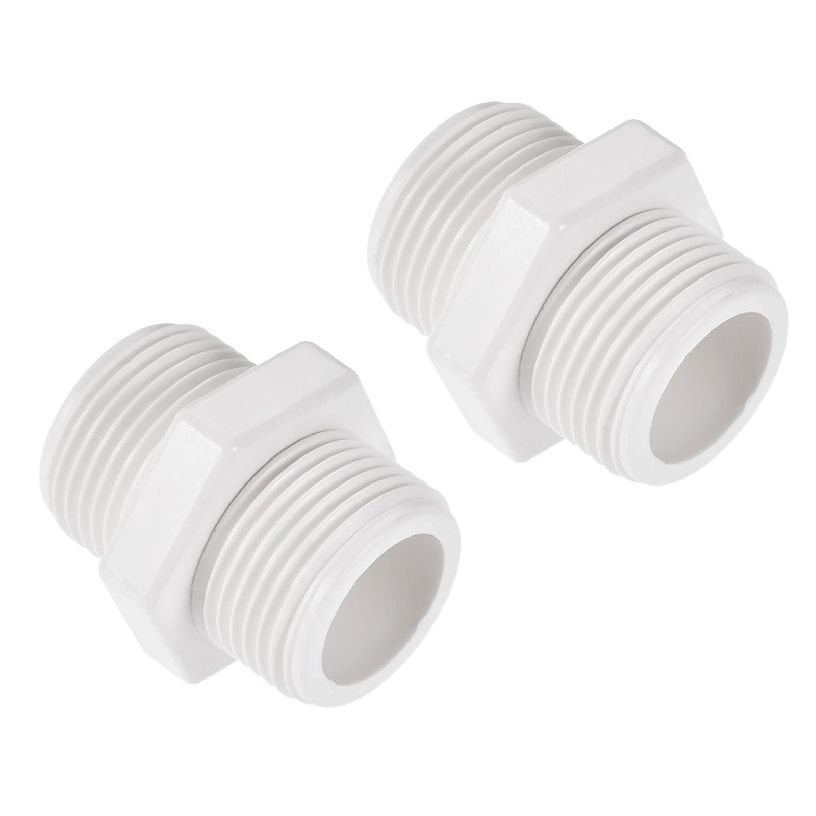 M METERXITY 2 Pack PVC Male Thread Pipe Fitting - Hex G3/4 Male Thread Adaptor Hose Connector, Fast Coupler Adapter, Apply to Aquariums, (0.58 Inch, White)