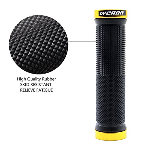 LYCAON Bike Handlebar Grips, Non-Slip-Rubber Adjustable Bicycle Handle Grip with Aluminum Lock, Bike Grips for Mountain Road Foldable Bike MTB BMX with End Caps (Gold, General End Caps) - Thumbnail 4