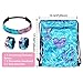Pawliss Mermaid Reversible Sequin Drawstring Backpack with Slap Bracelet & Headband Set, Magic Glittering Dance Bag, Blue & Purple, 4pcs
