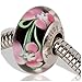 Timeline Treasures Black Flower Charm for European Charm Bracelets Lampwork Glass Stainless Steel