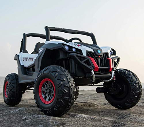 Dporticus 12V Cool Kids Electric Off Road Vehicle Ride On Driving Toy Car with Two Seater Remote Control for Boys,White - Thumbnail 3