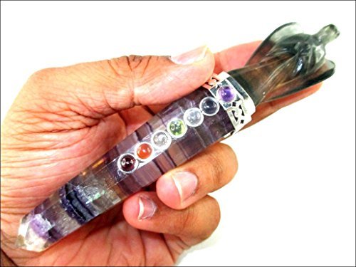 Jet Multi Flourite Angel Chakra Wand Stick Approx. 5.5 inch Energized Charged Cleansed Programmed Pure Genuine Stick Free Booklet Jet International Crystal Therapy Balancing Energy Reiki