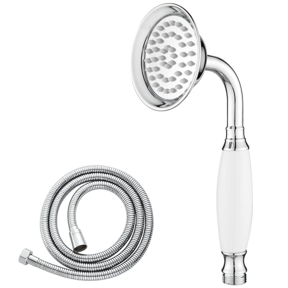 Maynosi Bathroom Classical Shower Head, Traditional Telephone Style Handheld Showers, Retro Ceramic Handle Hand Shower, Victorian Rain Sprayer Showers with 1.5M Hose (Chrome)