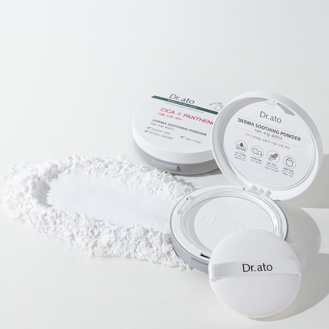 Dr.ato Talc-Free Baby Powder with Puff, Soothing Relief, Rash Prevention, with Cornstarch, Absorbs Sweat, Fragrance-Free, Korean Skincare (0.71 Oz)