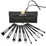 Kissemoji Professional 10 Pcs Synthetic Kabuki Makeup Brush Set Cosmetics Foundation Blending Blush Eyeliner Face Powder Brush Makeup Brush Kit with Bags