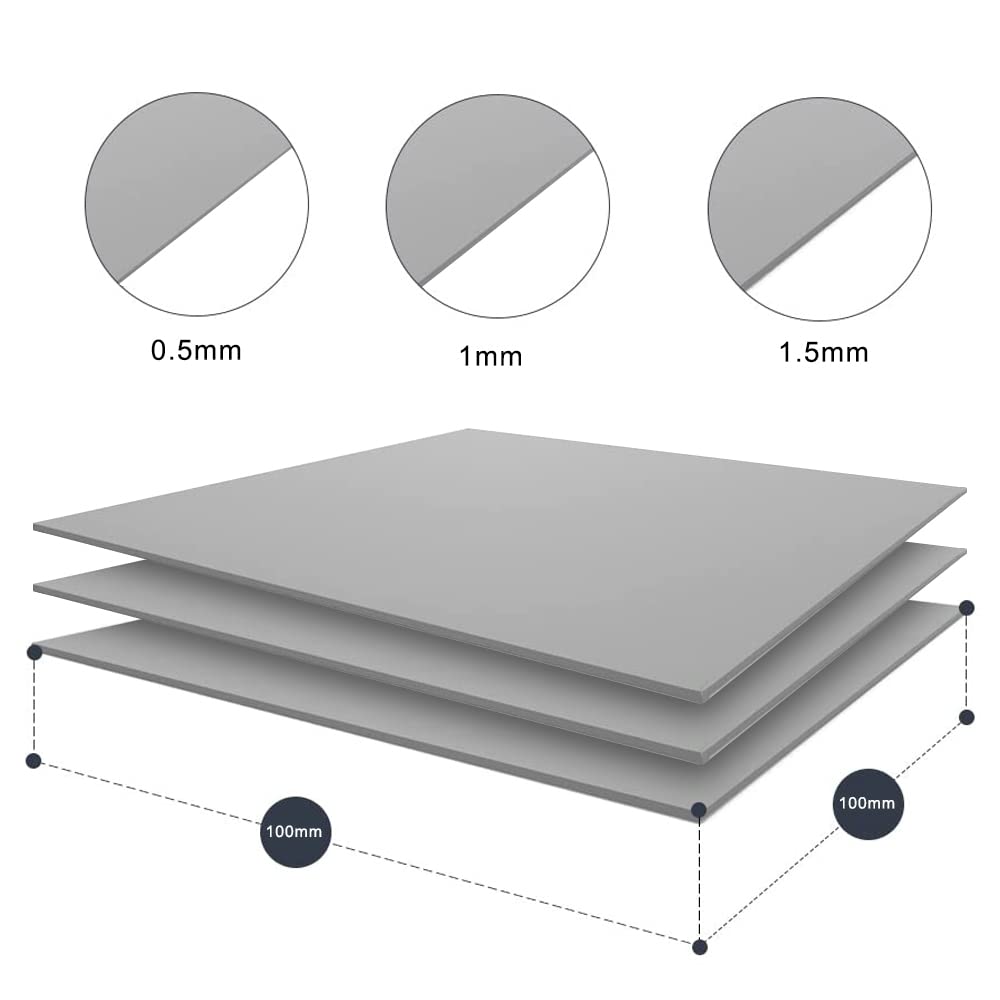 Aukuoy 3er-Pack 12,8 W/mK Wärmeleitpads, 100 x 100 x 0,5 mm/1 mm/1,5 mm Hochtemperatur-hitzebeständige Silikonfett-Wärmeleitpads für PC-Laptop-Kühlkörper, CPU, GPU, LED, SSD, IC, SMD-Kühler 3