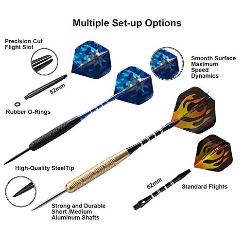Migargle 12 Pack Steel Tip Darts Set 20 Grams with Nonslip Iron Barrel + Aluminum Dart Shafts + 4 Style Flights + Darts Sharpener + Darts Tool and Case - Thumbnail 2