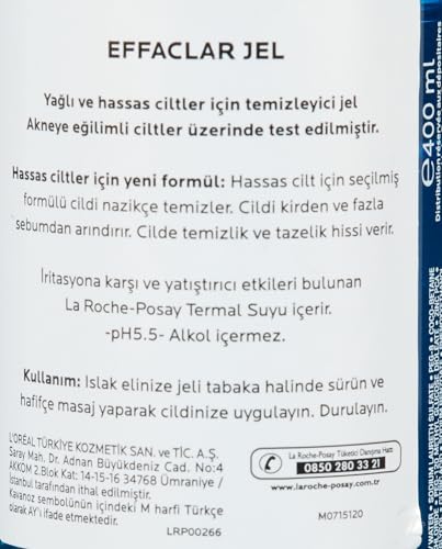 LA ROCHE-POSAY EFFACLAR PURIFYING FOAMING GEL CLEANSER FOR OILY SKIN, WITH ZINC PIDOLATE TO REMOVE EXCESS OIL & SHINE, ALCOHOL FREE & OIL FREE, SENSITIVE SKIN TESTED
