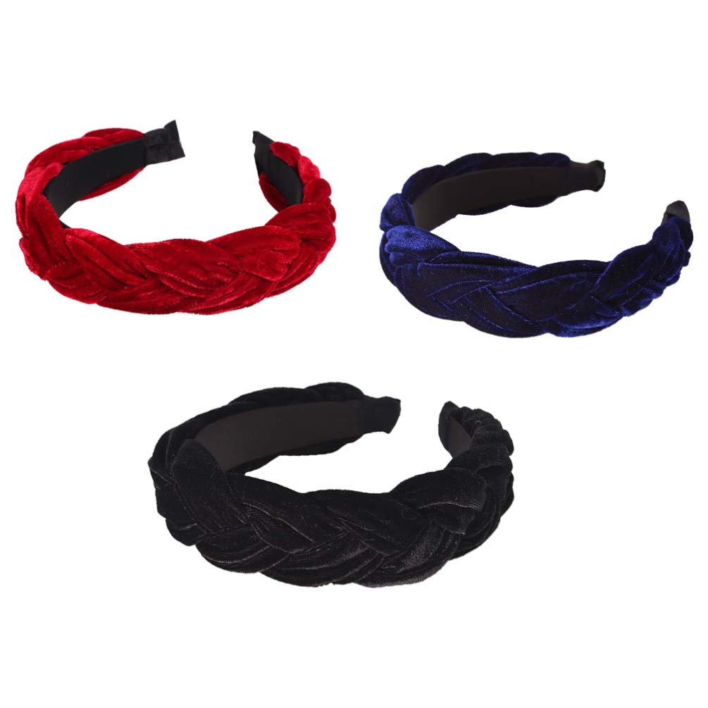 Lurrose Velvet Headbands Wide Twisted Knotted Headband 90s Vintage Twisted Knotted Hairband Accessories for Girl Women 3pcs