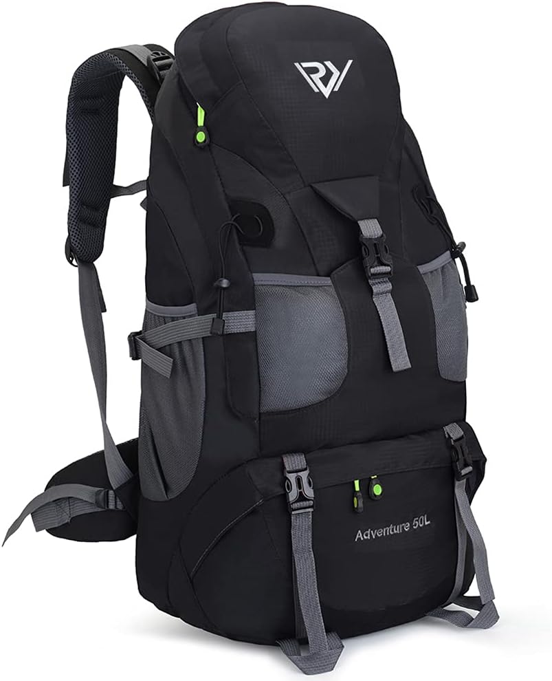 RuRu Monkey 50 Liter Hiking Backpack Daypack for Outdoor Camping Traveling (Black)