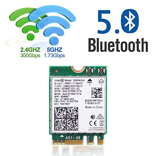 Authentic Intel Dual Band Wireless- AC 9260NGW NGFF WiFi Card M.2 NGFF 2.4/5GHz(160Mhz) Bluetooth 5.0 Wireless Internal WiFi Adapter 1.73Gbps for Laptop/Desktop PC Gaming, Bluetooth 5.0