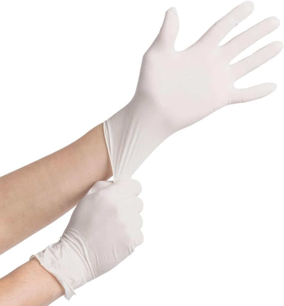 100 x MEDIUM Size - Vinyl Disposable Gloves, Powdered Powder Multi-purpose - Clear/White - Latex Free - By Guilty Gadgets
