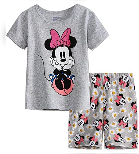 Amazon スマートキッズ Smartkids綿100 女の子子供半袖パジャマ上下セットミニー柄 グレー パジャマ 通販