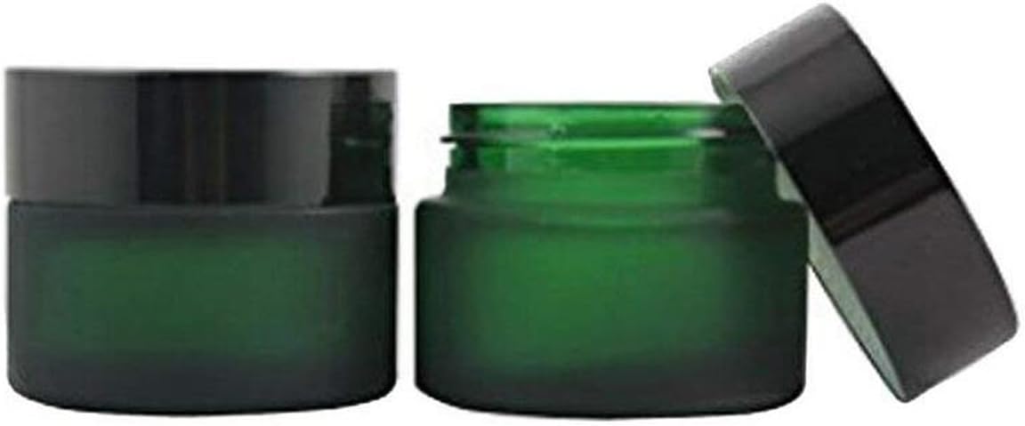 30ML(1 OZ) Green Glass Empty Refillable Cosmetic Cream Jar Pot Bottle Container With Black Cap for Salve Face Cream Lip Balm Lotion And DIY Homemade Products (2PCS)