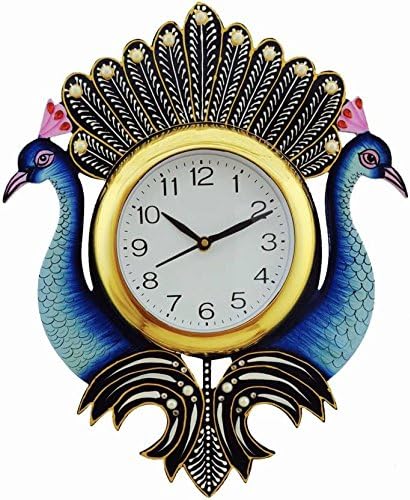 RoyalsCartHand Decorated Peacock Wall Clock of Wooden for Stylish Home Decor and Gifting | Clock Size - 12 x 14 inches [KTWC502]