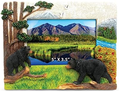 PuzzledCoTa Global Black Bear 5" x 3.5" Photo Frame Handcrafted Resin Picture Holder w/Easel Back Animal in Forest Novelty Jungle Theme Frame Polyresin Frame